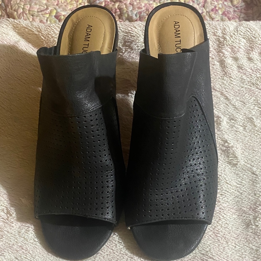 Adam Tucker Women's Black Perforated Mules- women’s size -10